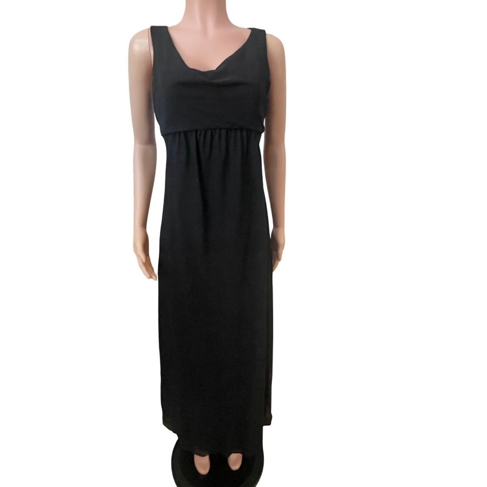 Michelangelo Made in USA black 90s dress, sz. S, maxi, sleeveless, preppy, cowl